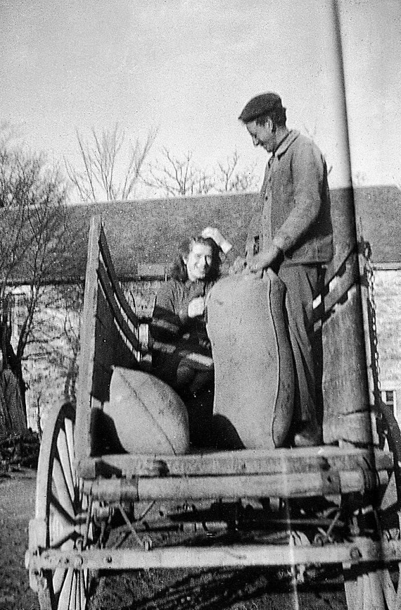 Chargement de sacs (sacas) de blé noir (blat negre) sur un char (carri), à La Gardelle, 1947