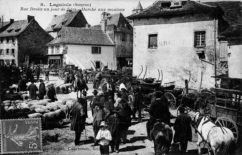 8. Laguiole (Aveyron) Rue Droite un jour de foire - Marché aux moutons 