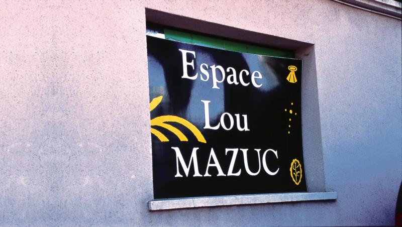  Enseigne en français et en occitan : Espace Lou masuc [lo masuc], avril 2001