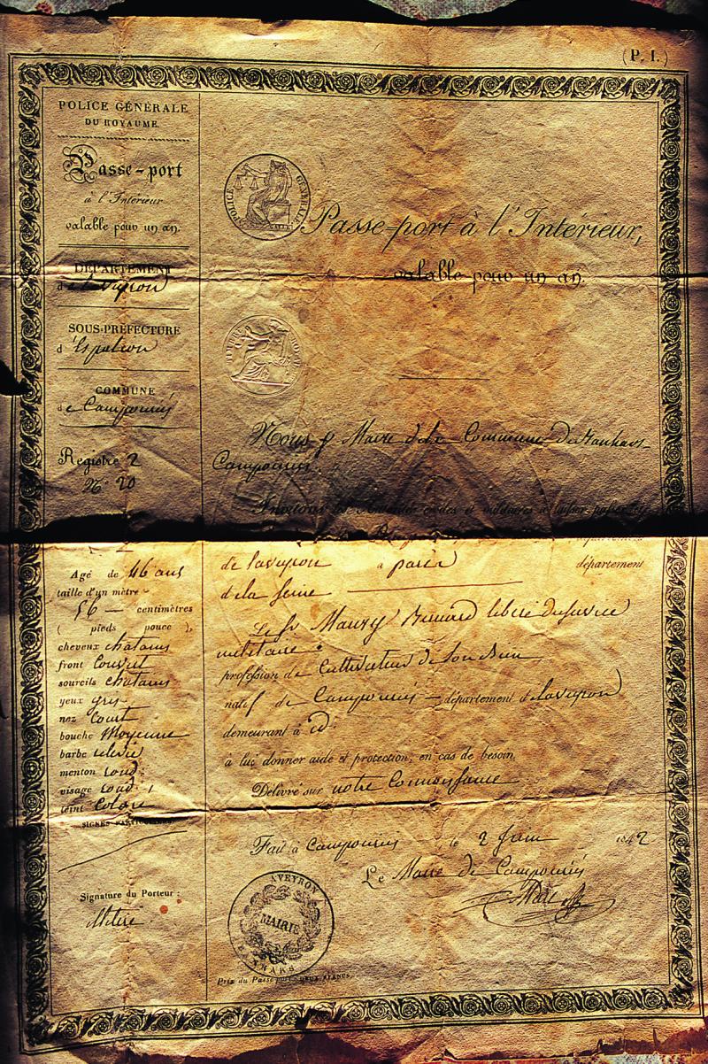 Passeport à l'intérieur de Bernard Maury de Banhars, 2 juin 1842