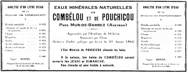 Analyses des eaux minérales naturelles de Combélou et de Pouchigou