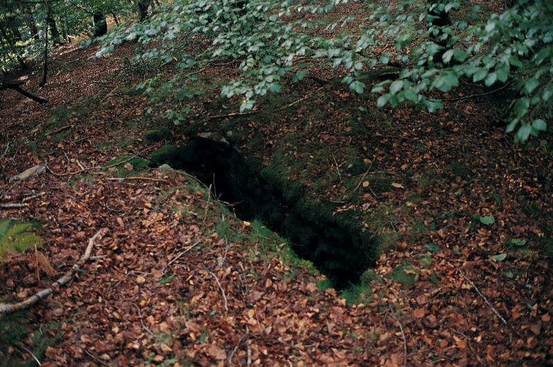 Fosse (laucièira) pour piéger les loups (lops), en Aubrac (secteur de Saint-Chély d'Aubrac), octobre 1997