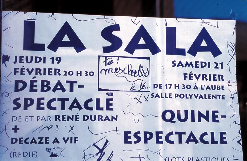 Affiche en français et en occitan pour débat-spectacle et quine-espectacle à Decazeville (La Sala), 19 et 21 février 1998