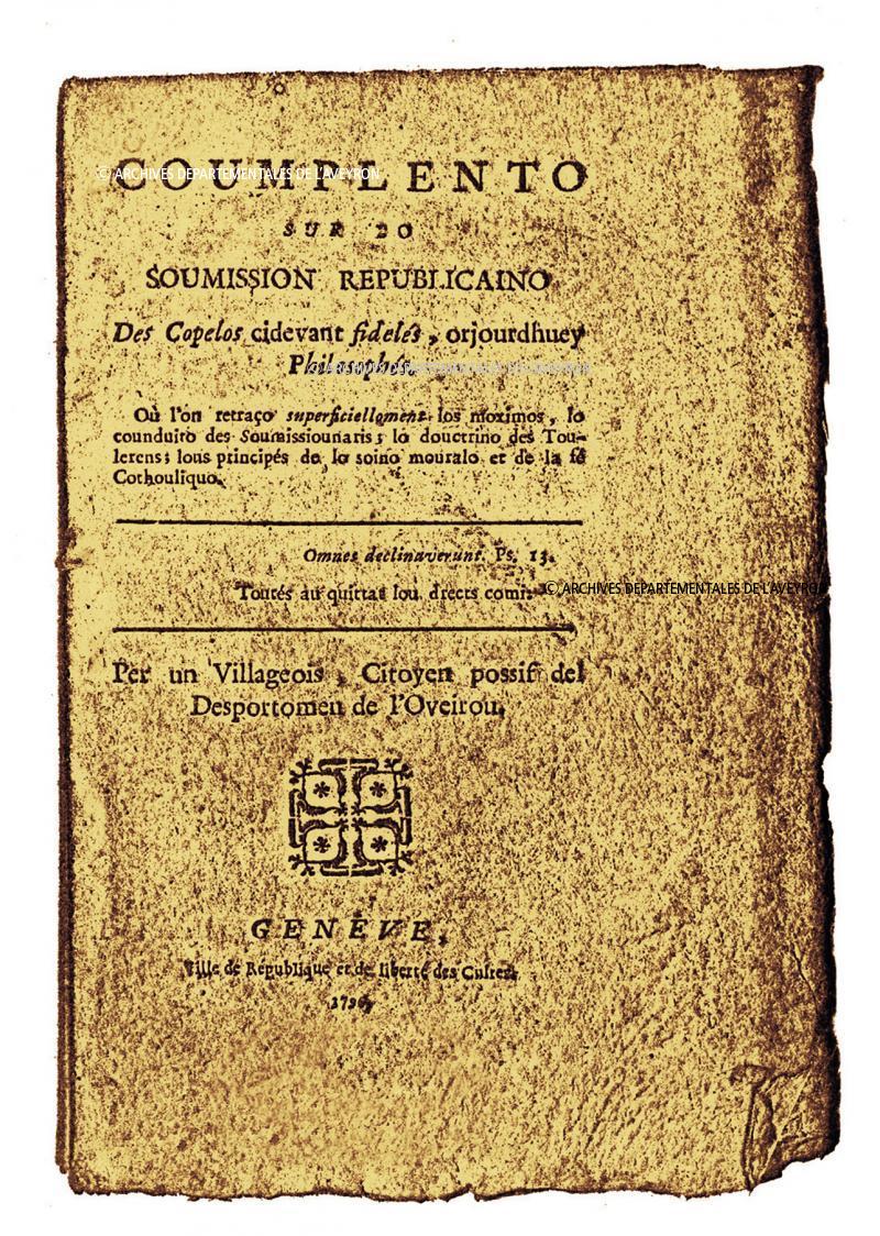 ​Première de couverture de COUMPLENTO SUR LO SOUMISSIOU Des Copelos…, 1796