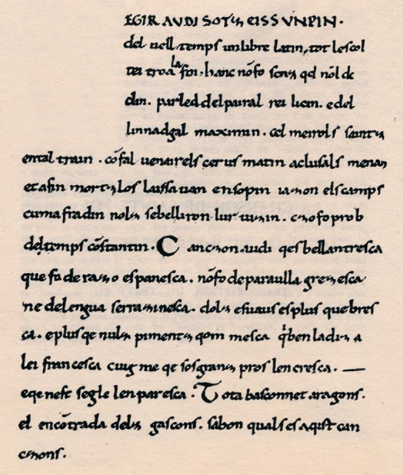 Fac-similé du début de la Chanson de sainte Foy (Cançon de santa Fe), vers 1060