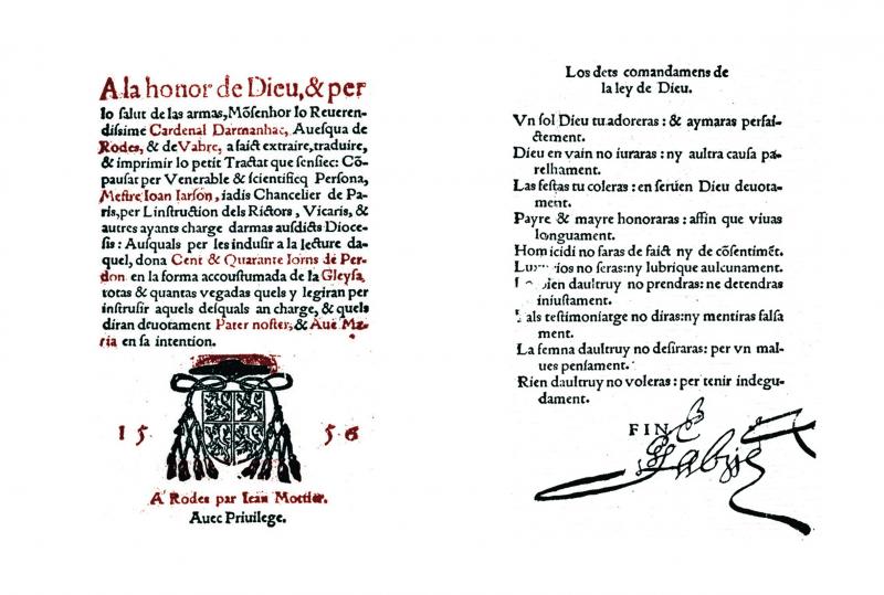 Page historiée 1556 de l'Instruction dels rictors et des dix commandements en occitan