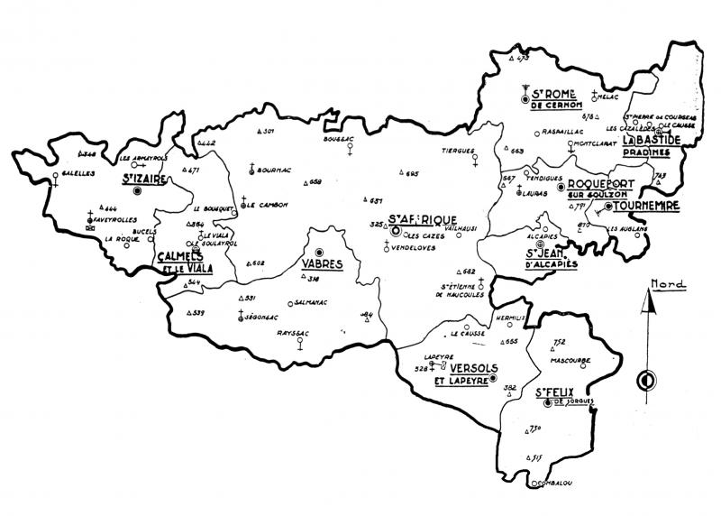 Carte (mapa) du canton, 1950